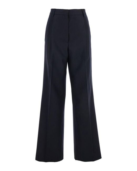 Dries Van Noten Blue Wide Leg Wool Pants With Pockets Trousers