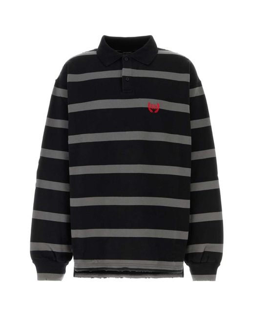 Balenciaga Black Embroidered Cotton Oversize Polo Shirt for men