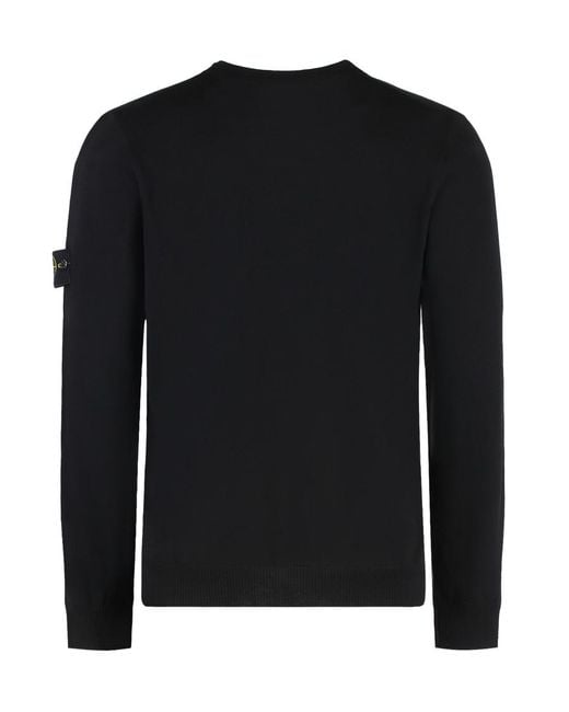 Stone Island Black Solid Crew Neck Sweater for men