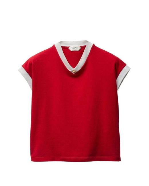 Versace Red Solid V Neck T-Shirt