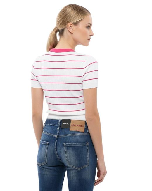 DSquared² White Stripes Crew Neck Top
