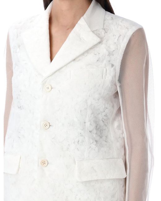 Comme des Garçons White Semi-Sheer Panelled Blazer