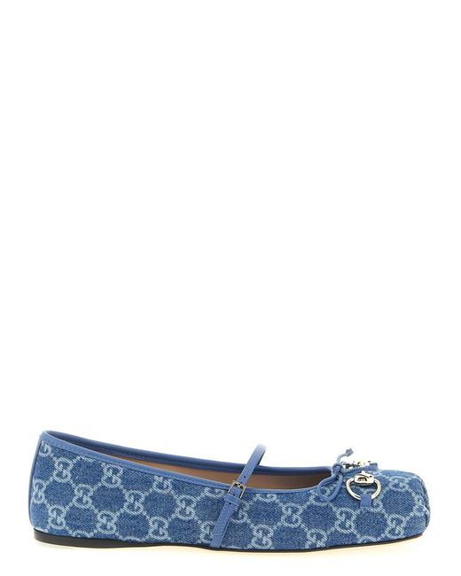 Gucci Blue Logo Ballet Flats