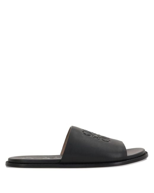 Loewe Black Flex Anagram Leather Slides for men