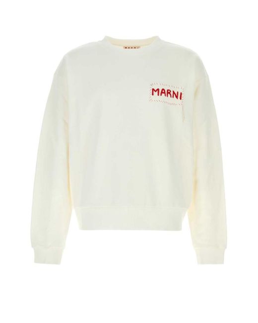 Marni White Crewneck Logo Sweatshirt for men