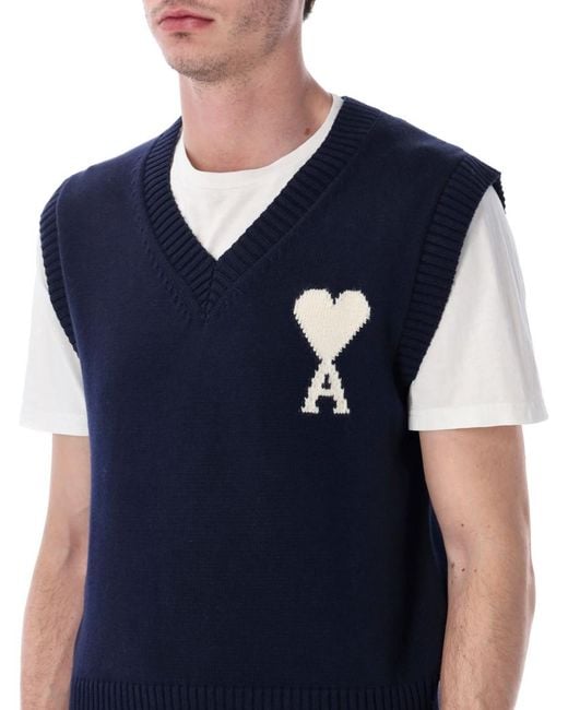 AMI Blue V Neck Sweater for men