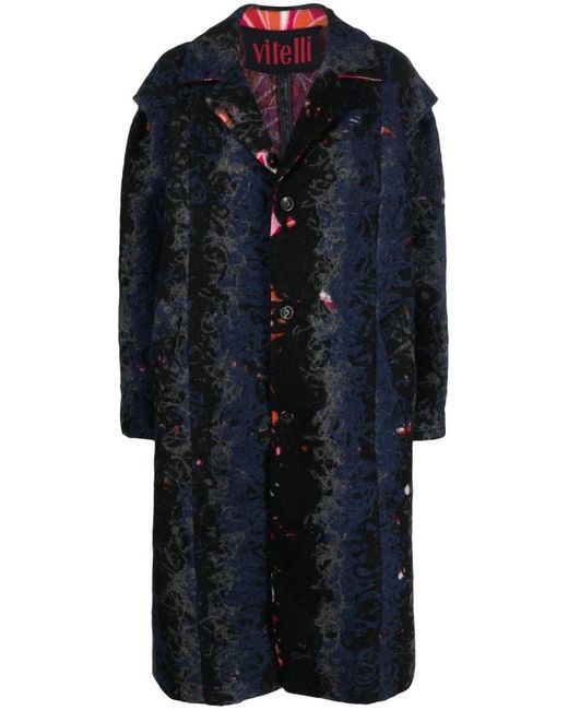 VITELLI Blue Recycled Wool Floral Coat