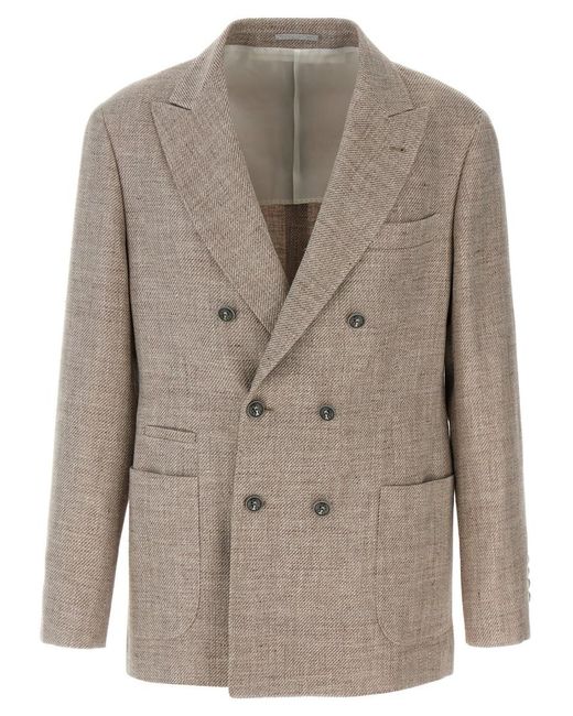 Brunello Cucinelli Natural Diagonal Deconstructed Blazer for men
