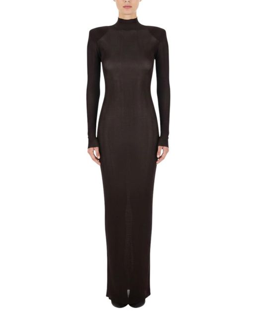 Self-Portrait Black Solid Turtle Neck Maxi Dress