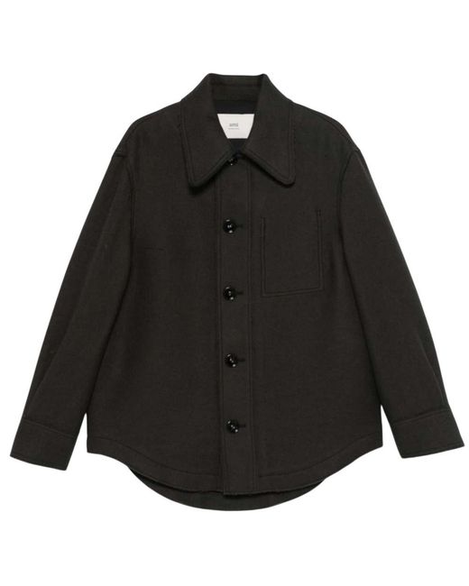 AMI Black Solid Shirt Collar Blazer