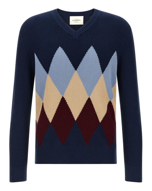 Ballantyne Blue Argyle Pattern Sweater for men
