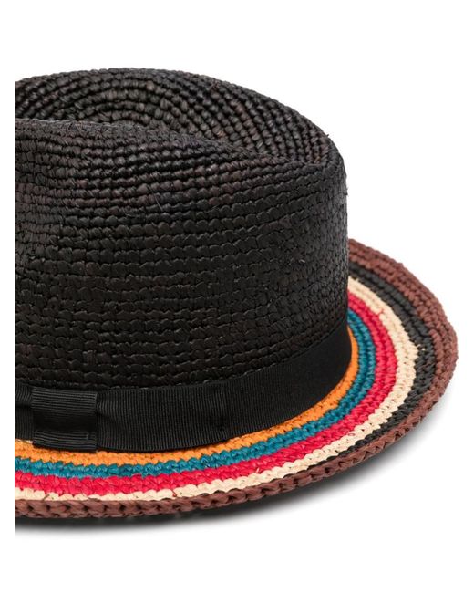 Paul Smith Black Signature Stripe Straw Hat for men