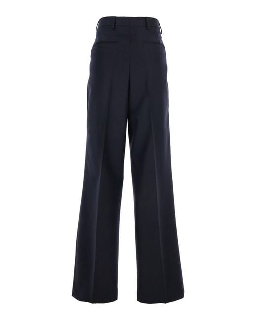 Dries Van Noten Blue Wide Leg Wool Pants With Pockets Trousers