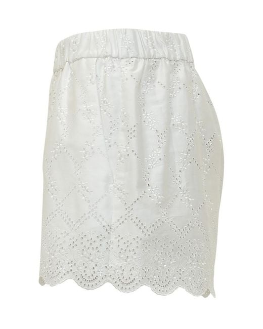 MSGM White Embroidered Shorts