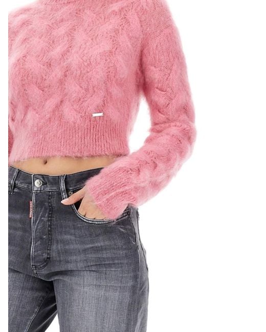 DSquared² Textured Cable Knit Cropped Sweater