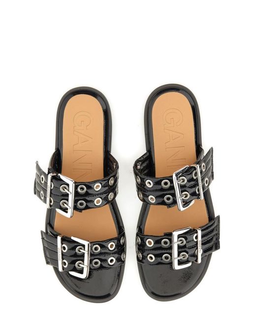 Ganni Black Solid Buckle Sandals