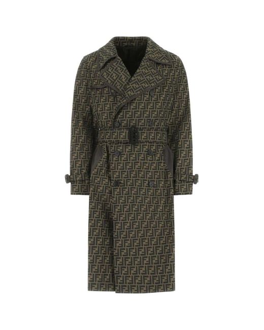 Fendi Green Embroidered Polyester Blend Trench Coat for men
