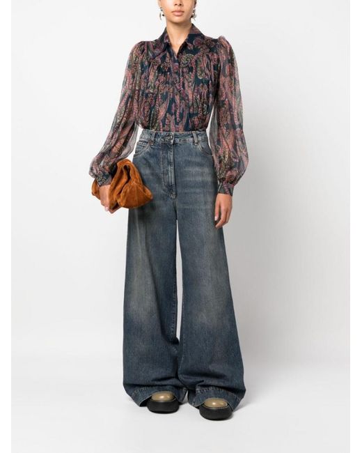 Etro Blue Cotton Wide Leg Jeans