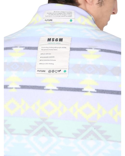MSGM Blue Abstract Mock Collar Jacket for men