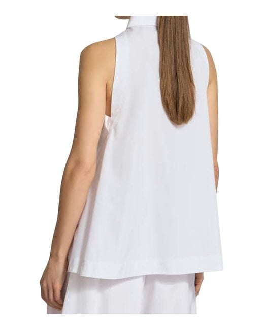 Boss White Solid Shirt Collar Top
