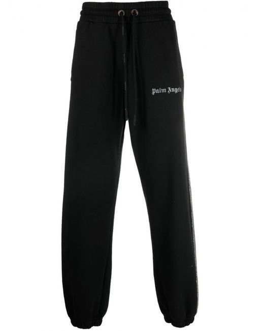 Palm Angels Black Logo Print Cotton Track Pants for men