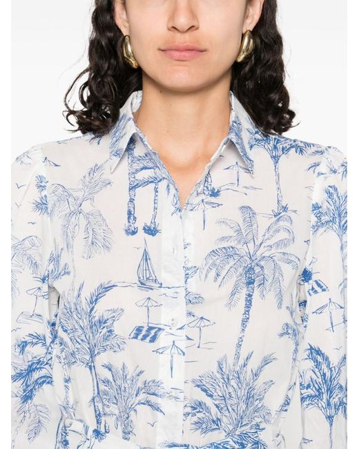 Mc2 Saint Barth Blue Tropical Print Maxi Dress With Front Button Fastening And Belted Waist