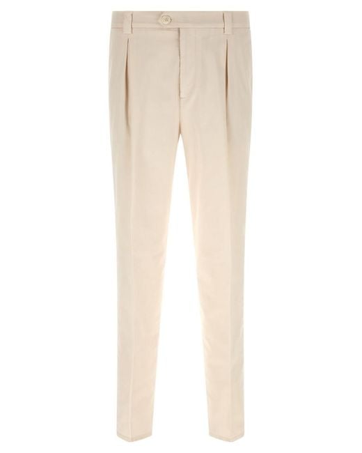 Brunello Cucinelli Natural Regular Flat Front Pants for men