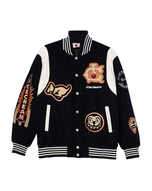 ICECREAM Black Collegiate Patch Varsity Jacket for men