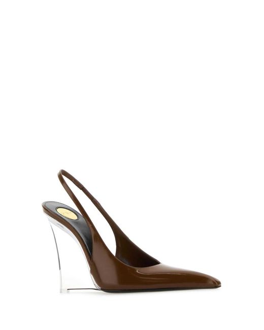 Saint Laurent Brown Leather Wedge Heels