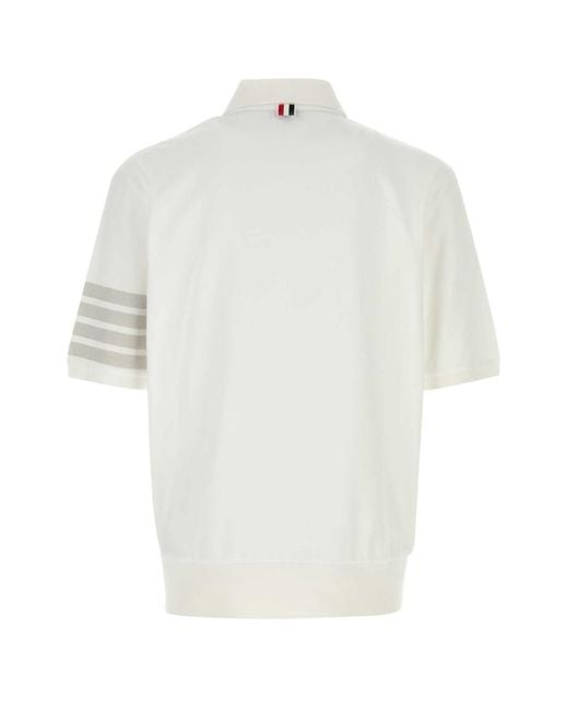 Thom Browne White Solid Shirt Collar Polo for men