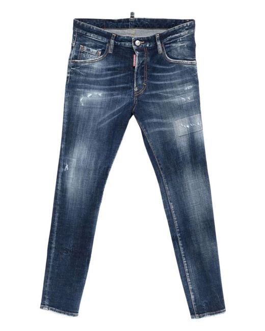 DSquared² Men's Blue Distressed Skater Jeans With Five-Pocket Design