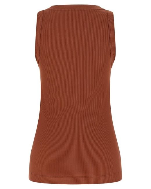 Brunello Cucinelli Brown Solid Scoop Neck Top