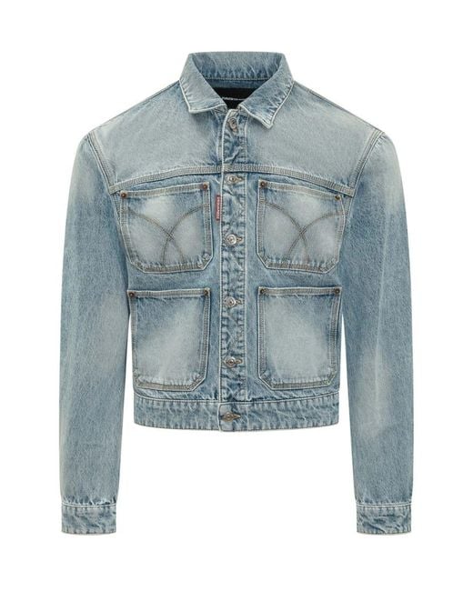 DSquared² Blue Solid Shirt Collar Jacket for men