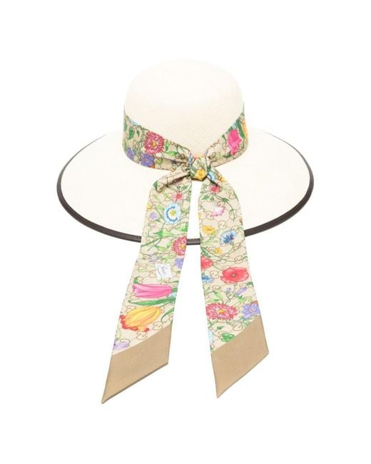 Gucci White Flora Straw Hat