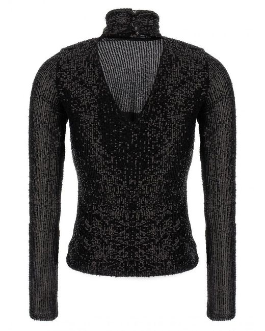 Le twins Black Sequined High-Neck Cutout Top