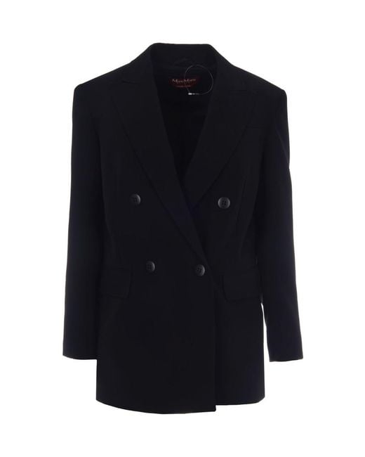 Max Mara Blue Solid Peaked Lapel Blazer