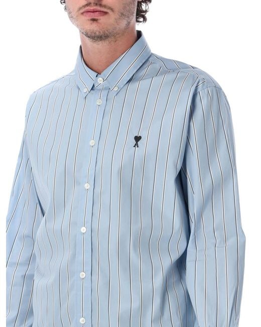 AMI Blue Regular Stripes Shirt for men