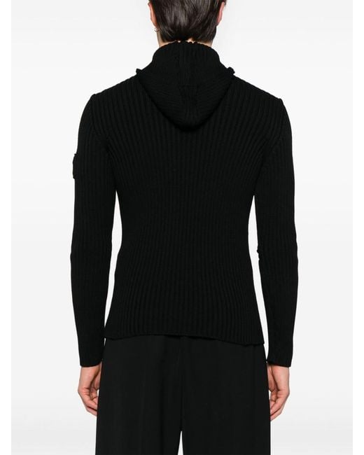Prada Black Ribbed-Knit Hoodie for men