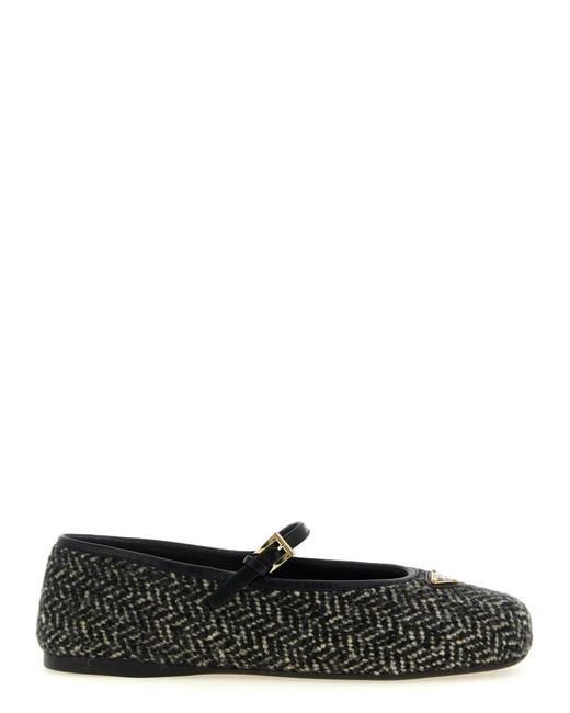 Prada Black Logo Ballet Flats