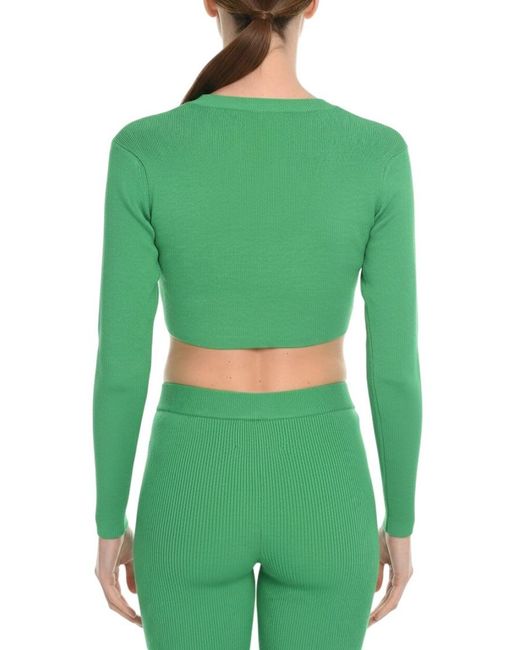 Herskind Green Solid V Neck Crop Cardigan