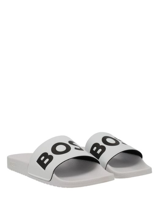 Boss White Logo Slides for men