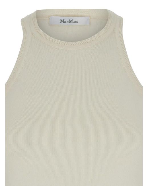 Max Mara White Solid Round Neck Top
