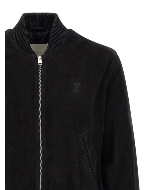 AMI Black Solid Mock Collar Jacket for men