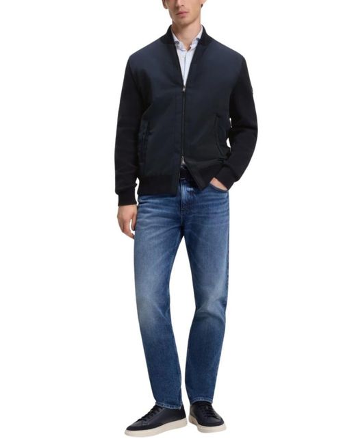 Boss Blue Solid Bomber Jackets for men