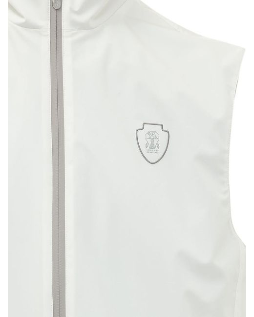 Brunello Cucinelli White Mock Collar Jacket for men