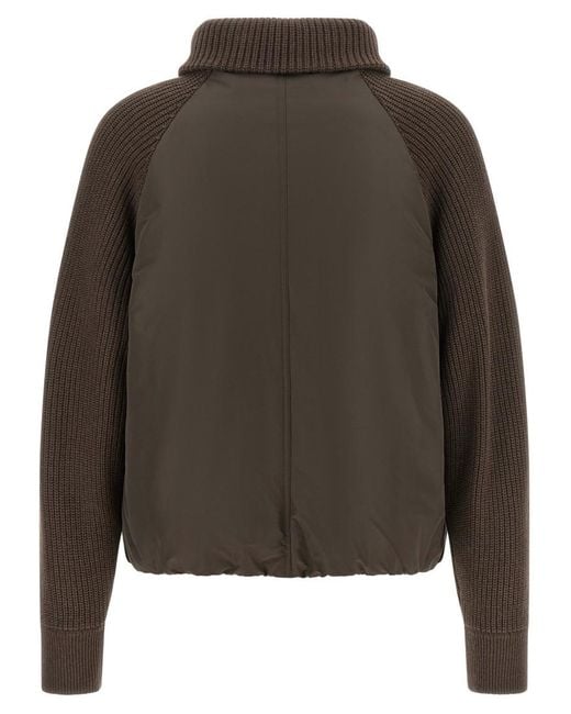 Brunello Cucinelli Green Solid Mock Collar Jacket