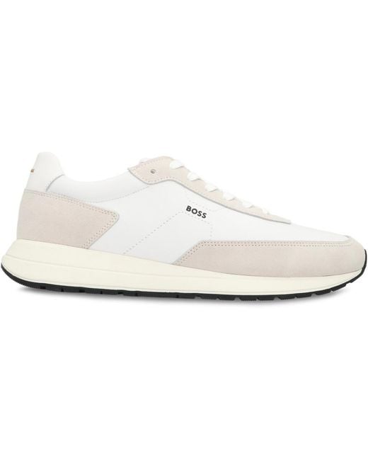 Boss White Solid Sneakers for men