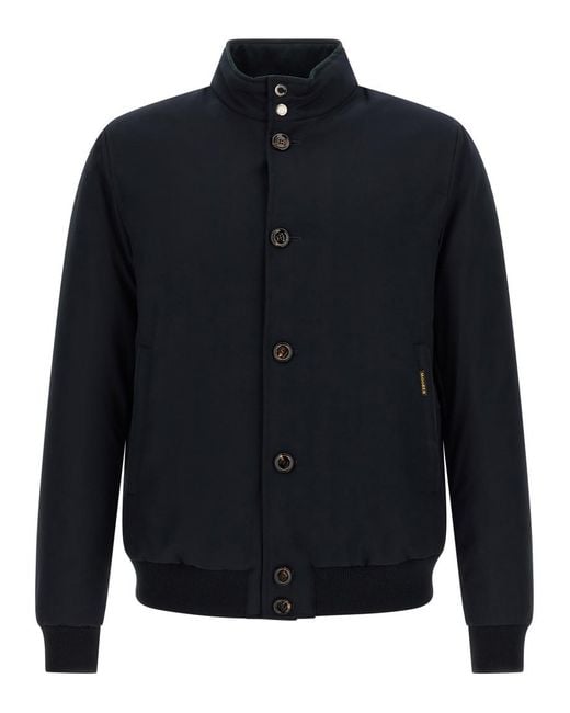 Moorer Blue Solid Mandarin Collar Jacket for men