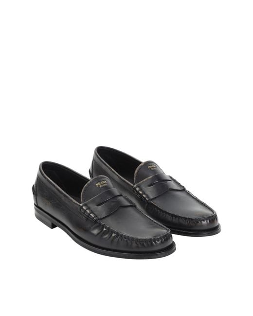 Prada Black Solid Formal Loafers for men