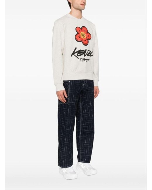 KENZO Gray Crewneck Printed Sweatshirt for men